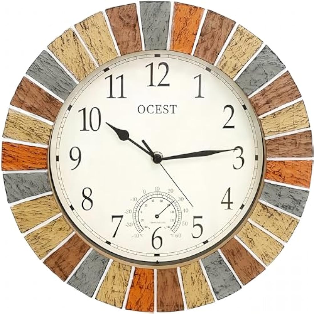 OCEST 13inch Garden Clock, Large Waterproof Outdoor Indoor Wall Clocks with Thermometer, Weather-Resistant Non-Ticking Battery Operated Decor for Patio, Pool