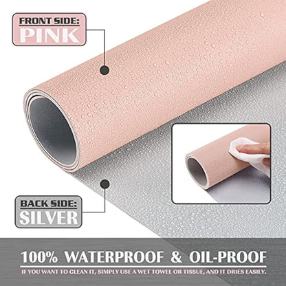 K KNODEL Small Office Leather Desk Mat, Mouse and Keyboard Pad, Computer and Laptop Mat, Desktop Protector and Cover, Writing Pad and Blotter (60x35cm, Pink)