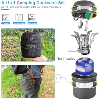 AUTOPkio Camping Cooking Set, Outdoor Camping Pans Pots and Stove - Non Stick Folding Cookware Kit for BBQ Picnic Hiking Backpacking Travel 1-2 Person Use