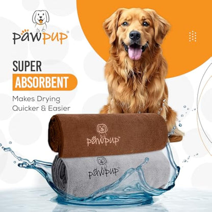 PAWPUP Dog Towel Super Absorbent 100x60cm Set of 2 Microfibre Pet Towel for Dogs Cats and other Pets (Brown and Grey)