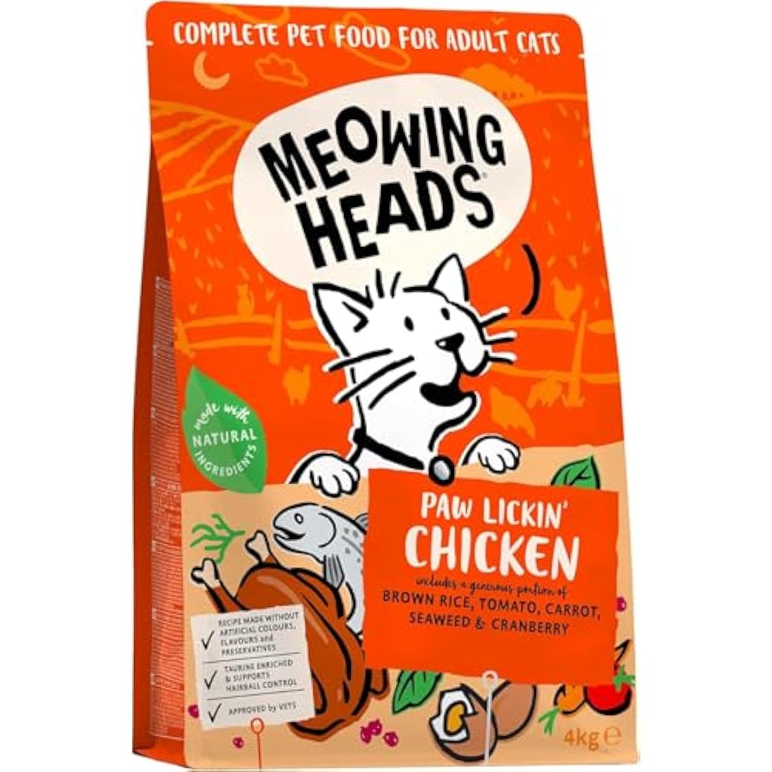 Meowing Heads Complete Dry Cat Food 4kg - Paw Lickin' Chicken - Vet Approved