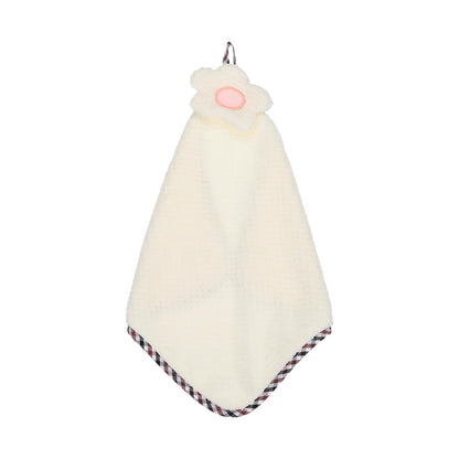 sourcing map Hand Towel, Soft Coral Fleece Hand Towels with Hanging Loop Decorative Flower Pattern Quick-Drying and Washable for Home Bathroom