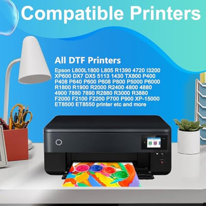 LCL 600ML Premium DTF Ink Refill for Inkjet Printers Heat Transfer Film Printing (100ml x 6 CMYK 2Wh) Replacement for Epson L800 L1800 L805 R1390 4720 I3200 XP600 DX7 DX5 5113 1430 TX800P400 P408 P640