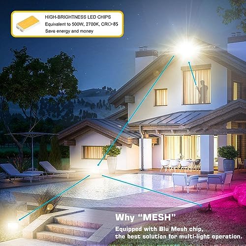 Mobri LED Floodlight Outdoor with Alexa, Smart Flood Lights Colour Changing APP Control, 50W 5000LM Bluetooth, Warm White+1600 Million RGB Colours, No WiFi No Hub, IP66 UK 3-Plug, 2 Pack