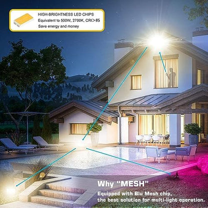 Mobri LED Floodlight Outdoor with Alexa, Smart Flood Lights Colour Changing APP Control, 50W 5000LM Bluetooth, Warm White+1600 Million RGB Colours, No WiFi No Hub, IP66 UK 3-Plug, 2 Pack