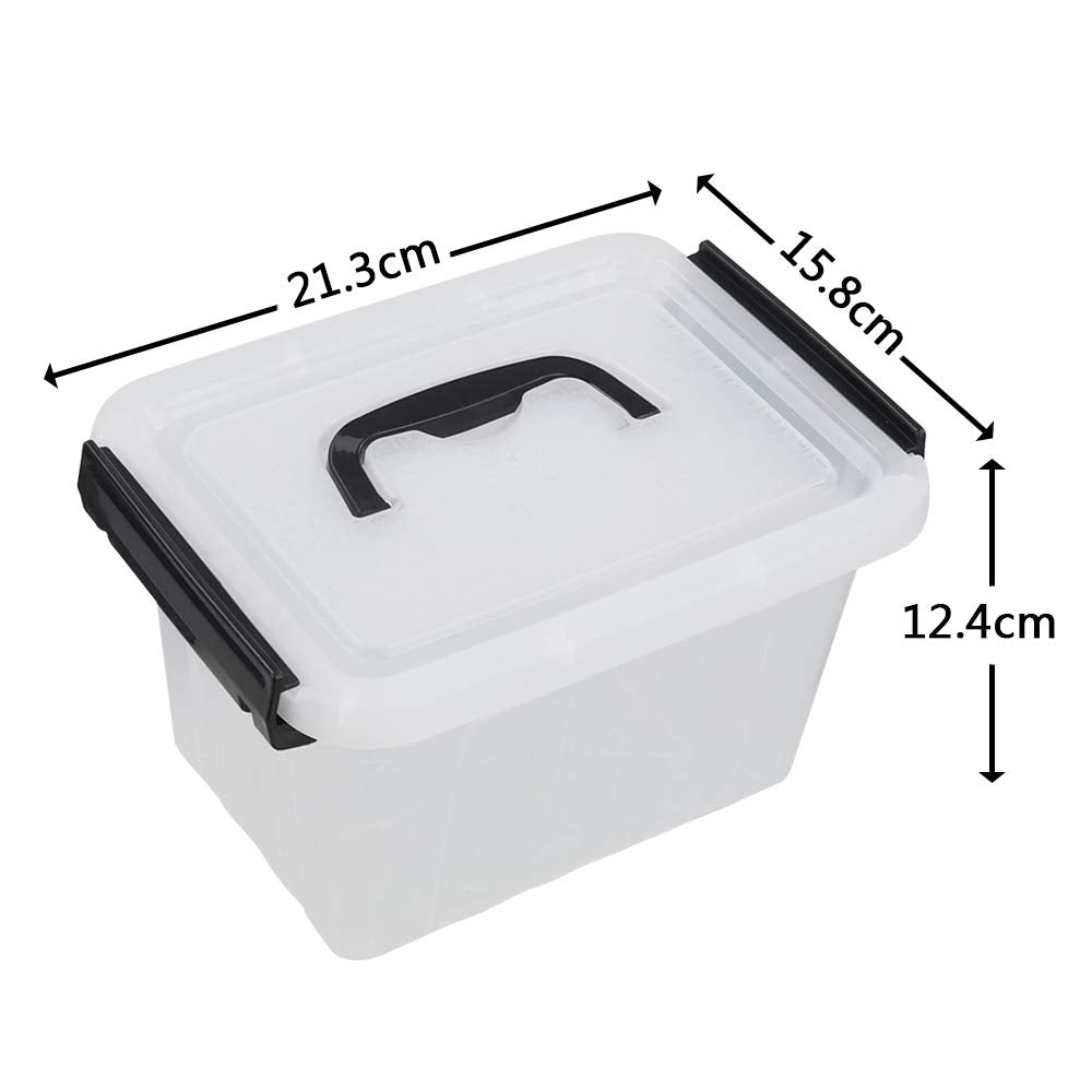 Asking 3 L Plastic Latching Box with Black Handle, Lidded Storage Bins, 6 Packs