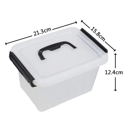 Asking 3 L Plastic Latching Box with Black Handle, Lidded Storage Bins, 6 Packs
