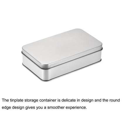 sourcing map Metal Tin Box, 5.31" x 3.15" x 1.38" Rectangular Empty Tinplate Containers with Lids, Silver Tone, for Home Organizer, Candles, Gifts