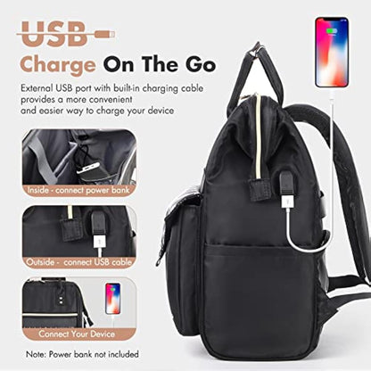 Lekesky Laptop Backpack Women Rucksack Bags 15.6 Inch Laptop Backpack with USB Port School Bag for Travel Business College Women Men- Black