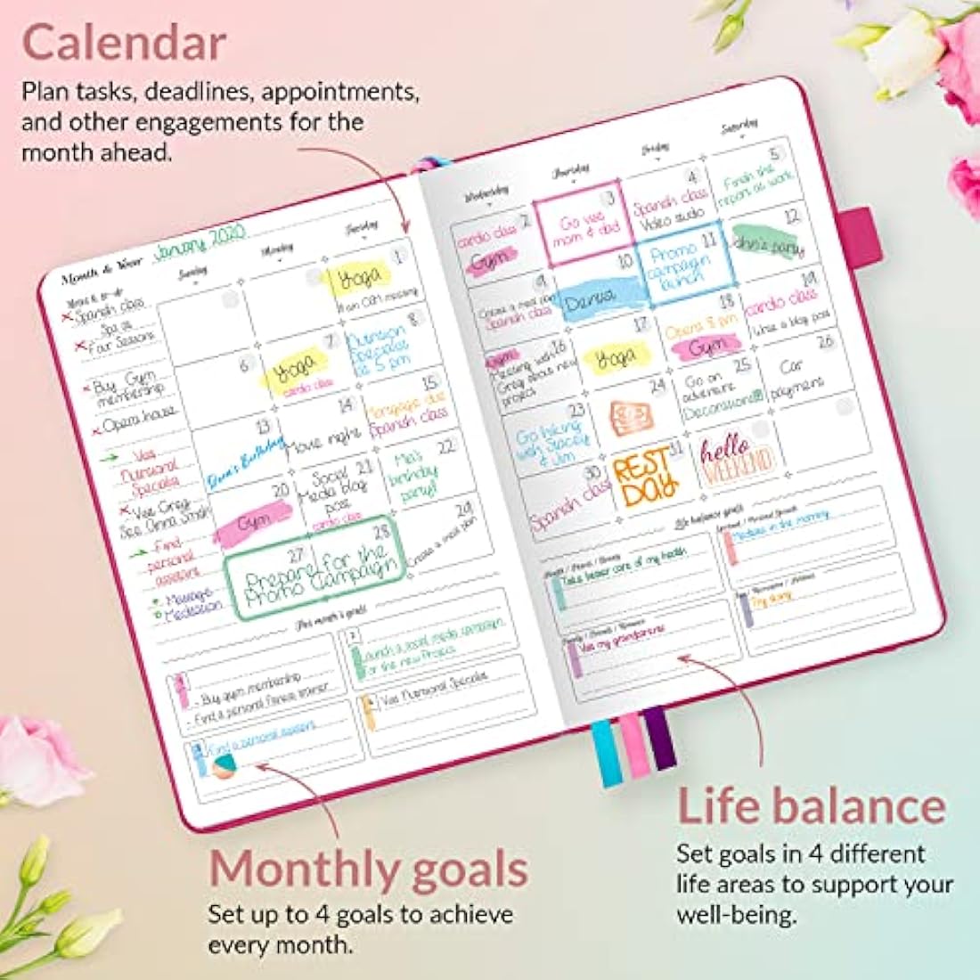 GoGirl Planner and Organizer for Women – A5 Weekly Agenda, Goals Journal to Improve Time Management & Productivity (Hot Pink)