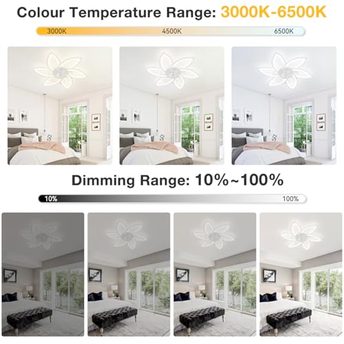 YUNLONG 30.7" Ceiling Fans with Lights and Remote Led Living Room Dimmable Ceiling Lights DC Motor Ceiling Fans with Lamps Reversible 6-Speed Lighting