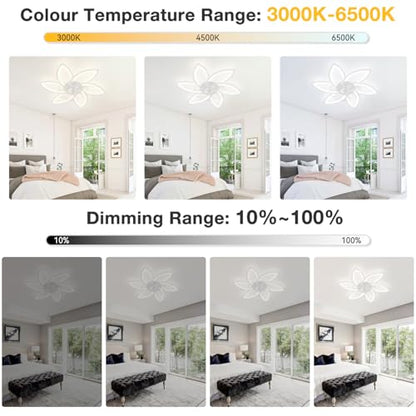 YUNLONG 30.7" Ceiling Fans with Lights and Remote Led Living Room Dimmable Ceiling Lights DC Motor Ceiling Fans with Lamps Reversible 6-Speed Lighting