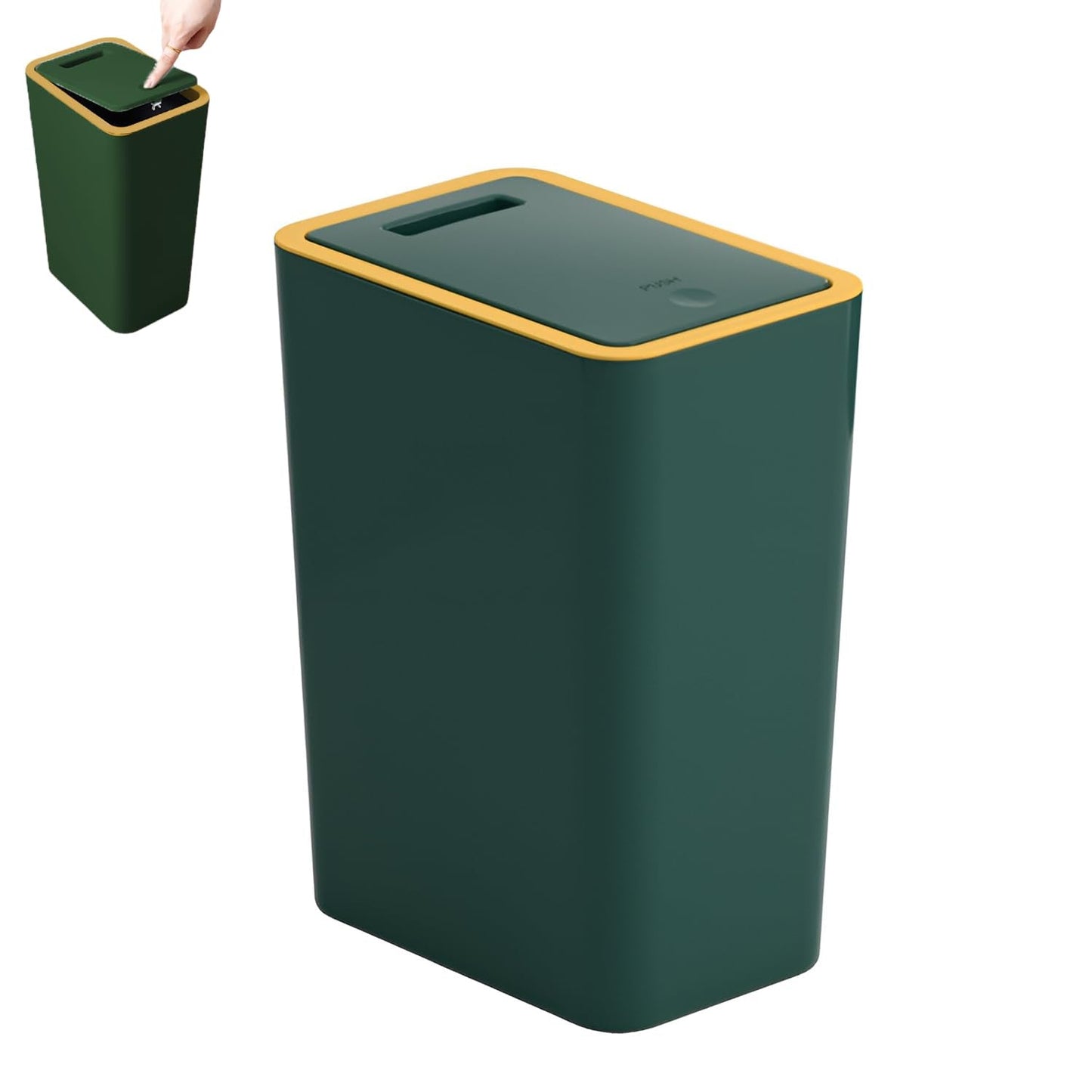 9L Slim Bathroom Bin with Touch Top Lid - Plastic Dog-Proof Narrow Trash Can for Bedroom, Office, Living Room, Kitchen, and Toilet (Green)