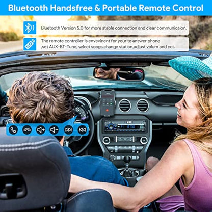 RDS Car Radio Bluetooth Hands-free, 9-24V Car Stereo Bluetooth 4 x 65W FM/AM Radio LCD Clock with 7 Colors Lighting, MP3 Player Supports 2 USB/AUX/SD