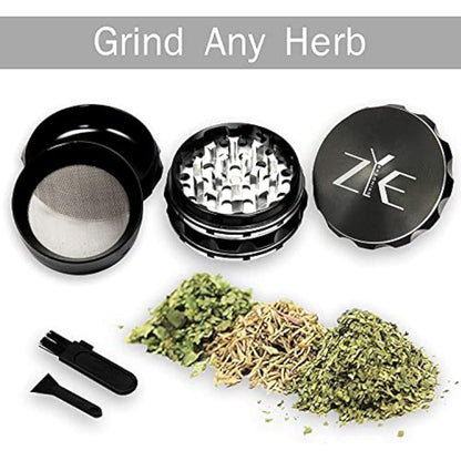 ZYE Herb Grinder – Quality Aluminium w/Ultra Sharp Teeth – Large 2.5" 4 Piece w/Twist & Lock Storage Layer – No Flaking and Non-Stick - Gold