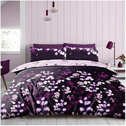 Super Dreamer Super Soft Double Bed Set Duvet Cover With Fitted Sheets & Pillowcases Botanical Bedding Set Reversible Quilt Covers, Purple, 714880