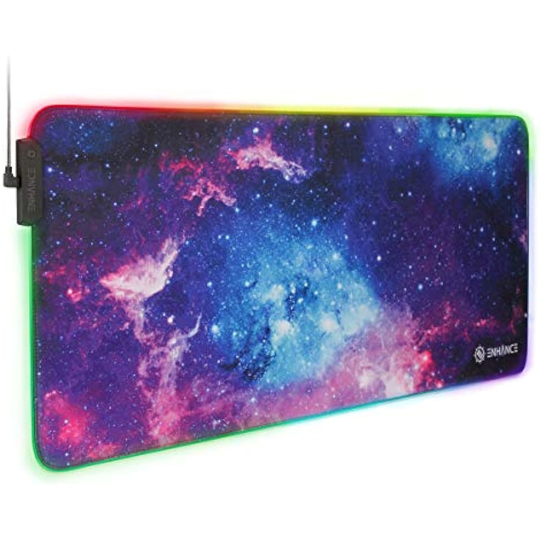 ENHANCE Extra Large LED Gaming Mouse Pad - Soft XXL Desk Mat with 7 RGB Colors, 3 Color Modes, Smart Control, Water Resistant High Speed Tracking Surface - (Galaxy) - Extended Pad - 32 x 14 inches