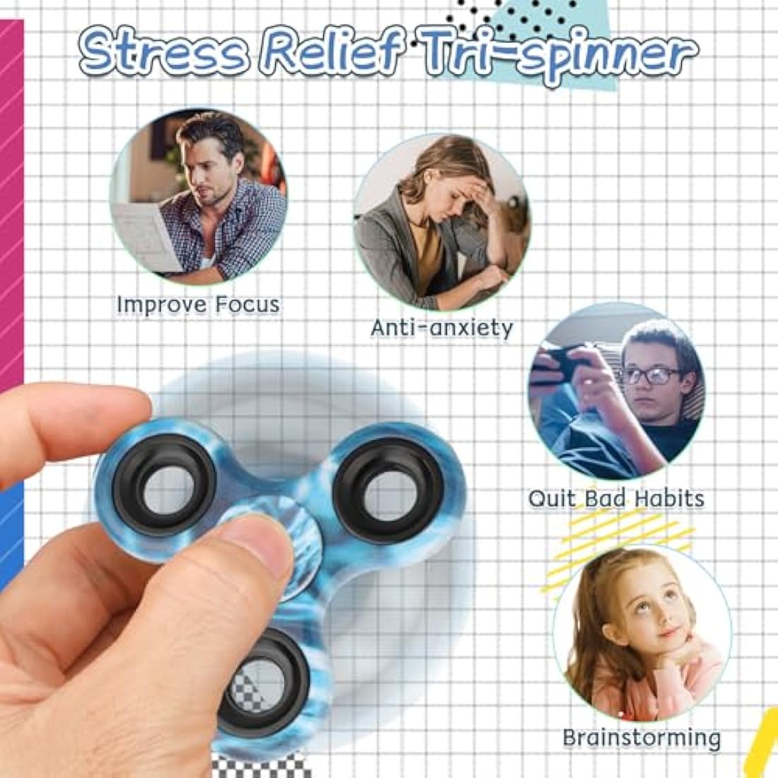 12PCS Fidget Spinner Toy Bulk Age 3+ for Kids Adults, Metal Tri-Spinner Fidget Toy Set, Sturdy Hand Spinner for Stress Relief, Christmas Party Favors Supplies Goodie Bag Stuffers Classroom Prize