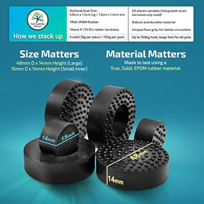 The Garden Gecko Little & Large Invisible Pot feet for outdoor plant pots and flowers | A plant caddy with floor grip | 20 PACK dual size