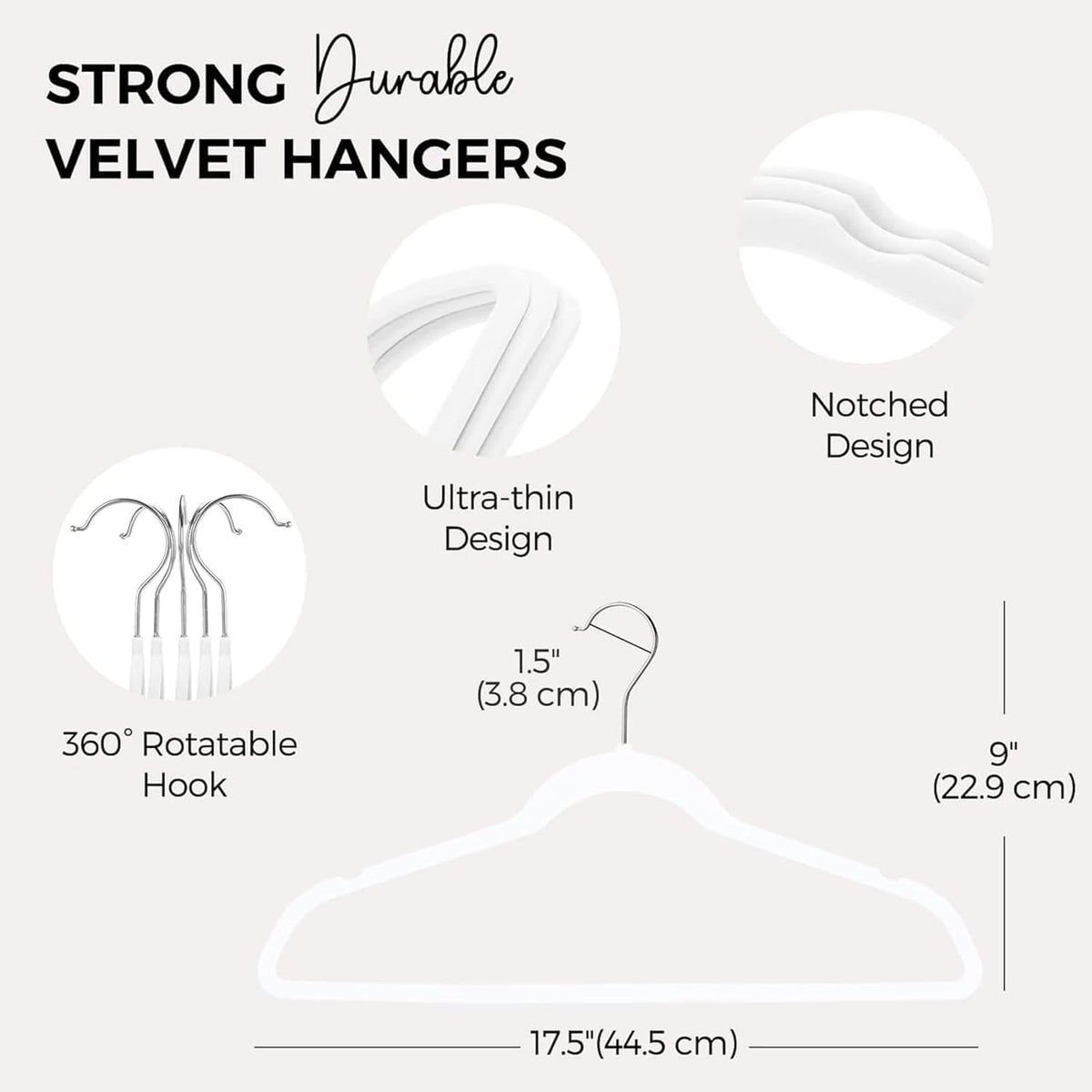 HOUSE DAY White Velvet Hangers 60 Pack, Non-Slip Coat hangers
