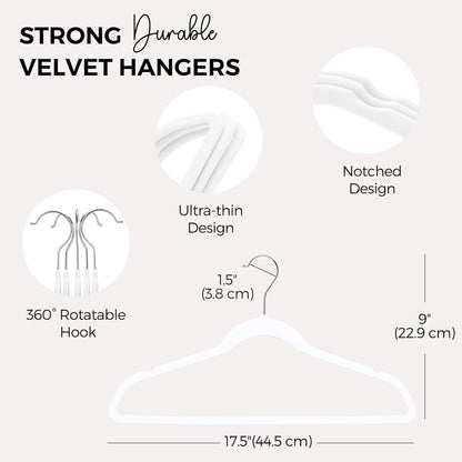 HOUSE DAY White Velvet Hangers 60 Pack, Non-Slip Coat hangers