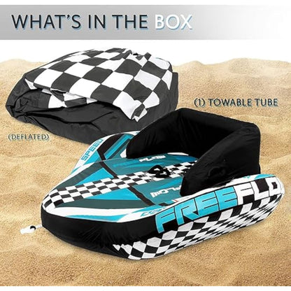 SereneLife Heavy-Duty Inflatable Towable Booster Tube, 1-2 Person Water Tube for Boating, Soft Foam Seats, Secure Grip Handles, Durable & Tear-Resistant Design- Perfect for Watersports & Lake Fun