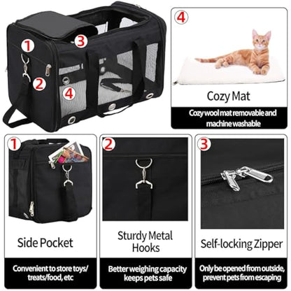 Dycietx Soft Sided Foldable Cat/Dog/Pet/Puppy Carrier Bag, Portable Pets Travel Carriers For Cats/Dogs With Shoulder Strap & Removable Mat, Durable Cat Basket of 17 lbs Airline Approved(Black, M)