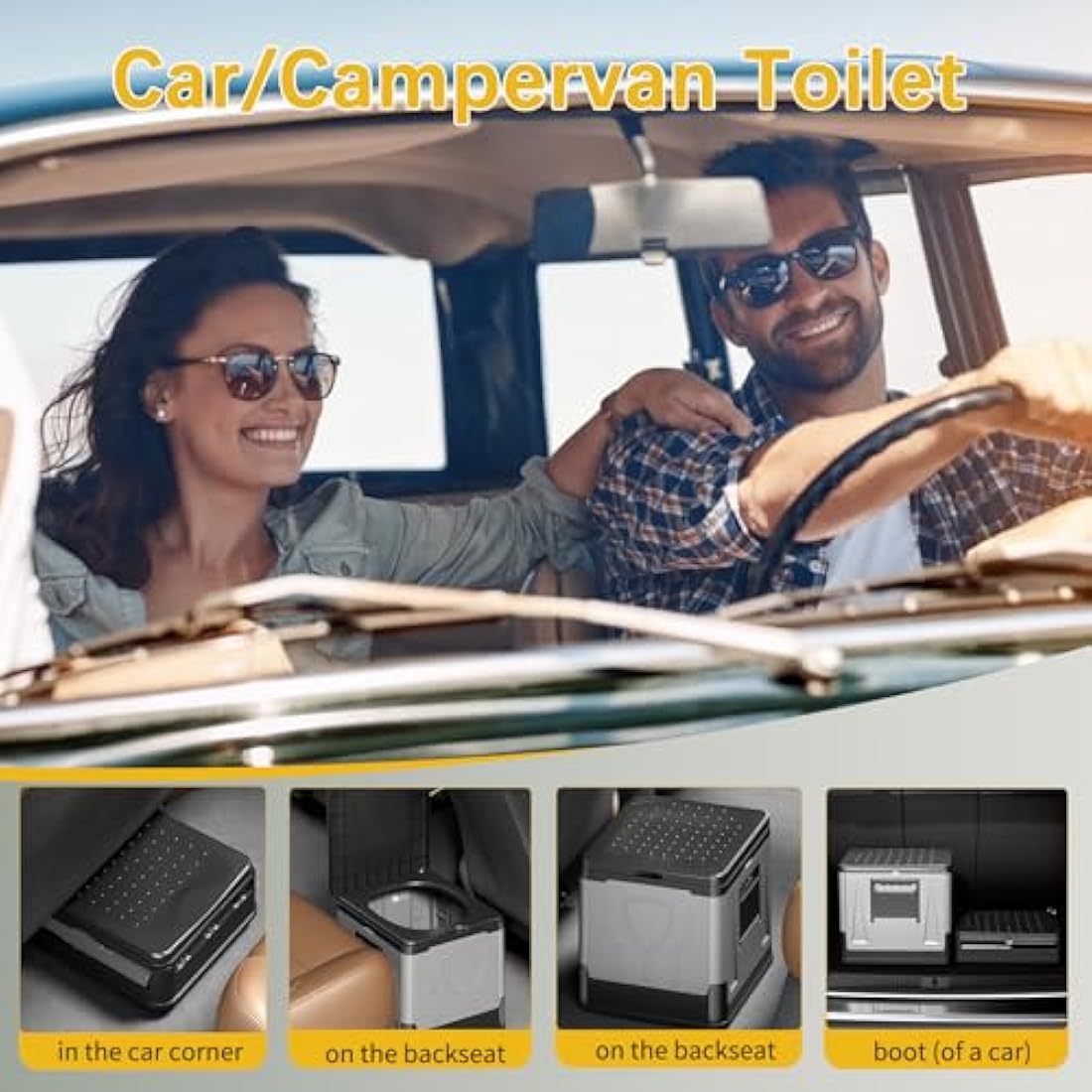 congumi Folding Camping Toilet, Portable Toilets for Adults,Travel Toilet with Paper and Phone Holder, Emergency Toilet with 20pcs Trash Bags, Car Toilet/Campervan Toilet/Fishing Toilet