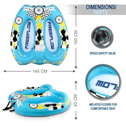 SereneLife Water Sports Inflatable Towing Hose Booster Tube, Water Towing Raft, Inflatable Towboats/Hoses/Towable with Double Seats, PVC Bubble, Foam Padding, Nylon Handles, blue