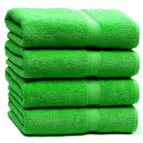 Nausha Pack of 4 Bath Towels 100% Egyptian Cotton Towels Set Super Soft and Highly Absorbent Towels 500 GSM (Lime Green)