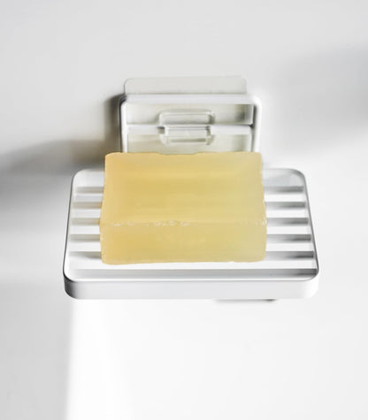Yamazaki 4540 TOWER Film Hook Soap Tray, white, Polycarbonate/PET/Polyurethane, Minimalist, 12 x 8.5 x 7.8 cm
