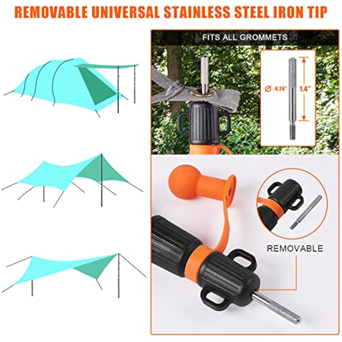 CAMULAND Heavy Duty Tent Poles Set of 2, 34.5” - 110.2” Aluminum Tent Poles for Adjustable, Portable Replacement Telescoping Tent Poles for Camping, Hammock and Awning-4 Section