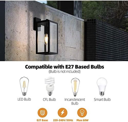 BRIMMEL Outdoor Wall Lights Aluminum Black Lantern Porch Light for Entryway Doorway, Outdoor Wall Lantern with Anti-Rust Sconce Light Fixture with Clear Glass Shade, Matte Black