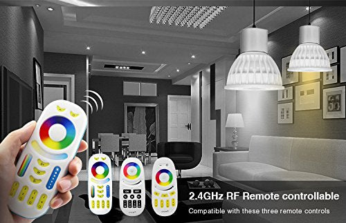 LIGHTEU, 4X 4W 12V MR16 GU5.3 RGB+CCT LED Spotlight Color Changing and CCT WW CW Temperature Adjustable, Original Mi-Light, Bulb with a 4-Zone Remote