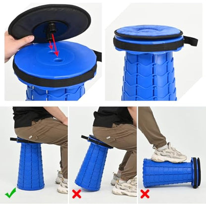 FXKS 2 Pack Folding Stool with Cushion,Retractable Portable Telescop Stool Max Load Capacity 400lbs, Lightweight Collapsible Stools for Fishing Camping Hiking Outdoor BBQ -Blue