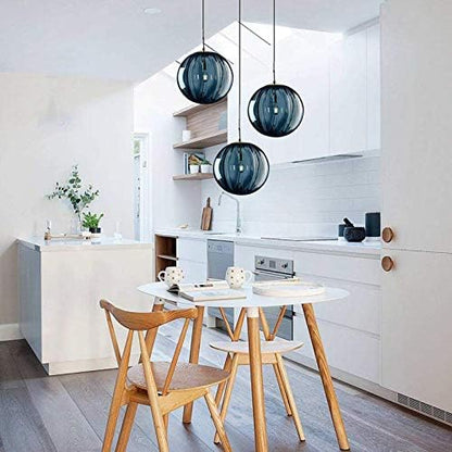 LFsem 3 Lights Pendant Lighting Fixture with 15cm Glass Globe Lampshades, E14 Gold Metal Fittings, Height Adjustable Ceiling Pendant Light for Dining Room Over The Table and Kitchen Island (Blue)