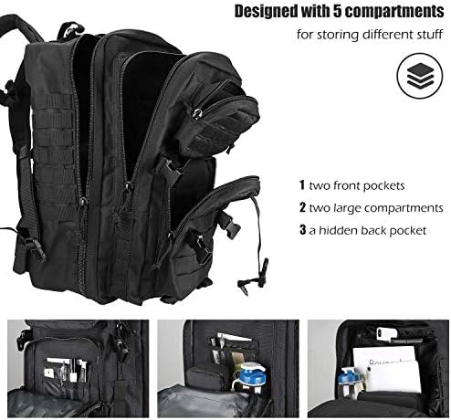 ProCase Military Tactical Backpack, 42L Large Capacity Rucksacks 3 Day Army Assault Pack Bag for Hunting, Trekking and Camping and Other Outdoor Activities for Father's Day -Black
