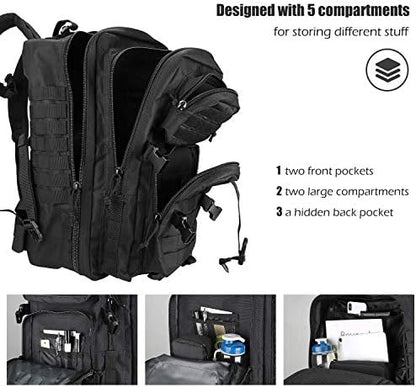 ProCase Military Tactical Backpack, 42L Large Capacity Rucksacks 3 Day Army Assault Pack Bag for Hunting, Trekking and Camping and Other Outdoor Activities for Father's Day -Black