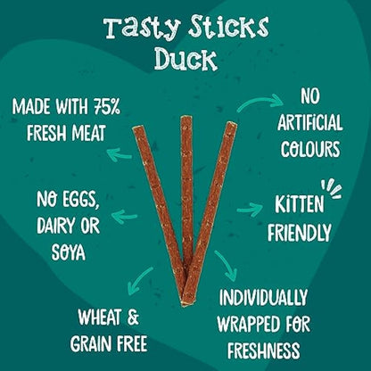 Webbox Tasty Sticks Cat Treats, Duck - Kitten Friendly, Wheat and Grain Free, No Artificial Colours (25 x 6 Packs)