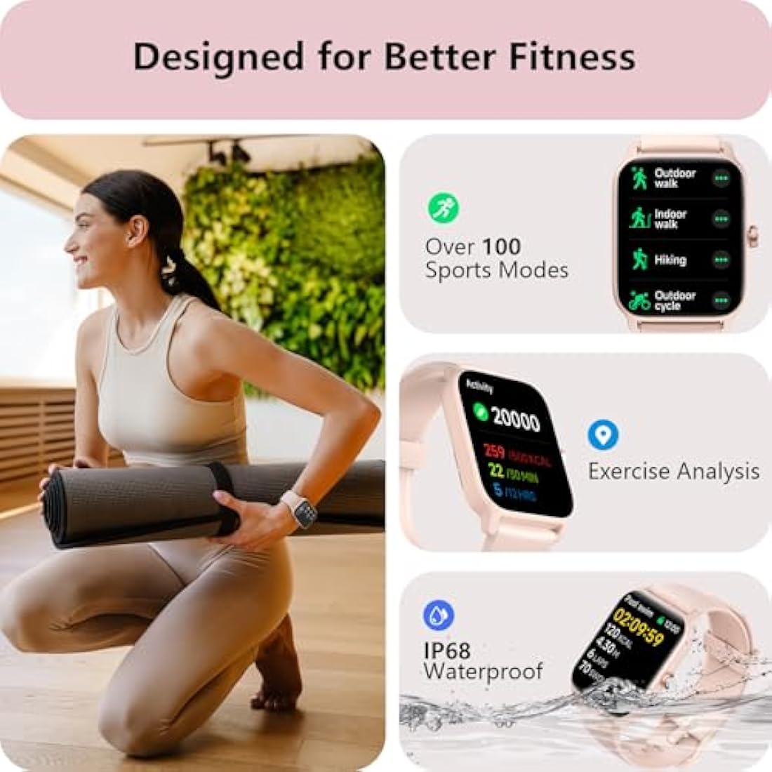 Smart Watch for Women, Answer/Make Calls, Alexa Built-in, [1.8"HD Screen] Smart Watches for Women iPhone/Samsung/Android, Fitness Watch with Heart Rate Sleep SpO2 Monitor,IP68 Waterproof, 100+ Sports
