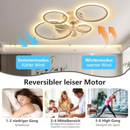 MiiR Ceiling Fan with Lighting,led Ceiling Light with Fan Remote Control and APP Quiet,60W Dimmable Ceiling Lamp Timer Lamp with Fan for Bedroom