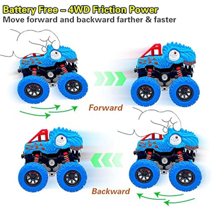 AESTEMON Car Toys for 2 Year Old Boy, 2-Pack Dinosaur Monster Truck Toy Cars for 2 3 Year Old Boys Gifts, Pull Back Friction Inertia Vehicles Birthday Gifts for Kids Toddler Boys Toys Age 2 3 4 5