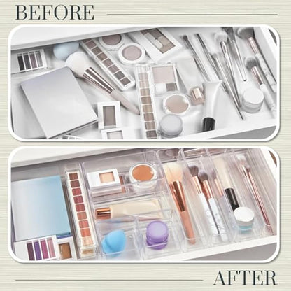 STORi SimpleSort 10-Piece Stackable Clear Drawer Organizer Set | Multi-size Trays | Makeup Vanity Storage Bins and Office Desk Drawer Dividers | Made in USA