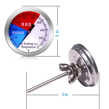 NEWSTART BBQ Thermometer Gauge - Charcoal Grill Pit Smoker Temp Gauge Grill Thermomete, Stainless Steel, 2 Pack