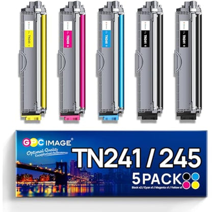 GPC Image Toner Cartridges Replacement for Brother TN241 TN245 Compatible with 9015CDW 9020CDW 9022CDW 3140CW 3142CW 3150CDN 3150CDW 3170CDW 9130CDN 9140CDN 9330CDW (Black Cyan Magenta Yellow, 5-Pack)