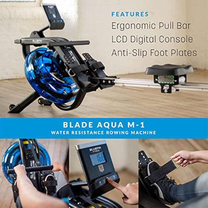 Bluefin Fitness Foldable Rowing Machine | Blade Aqua W-1 - Water Resistance Rower | Blade Aqua M-1 Water Resistance Rowing Machine | LCD Digital Fitness Console