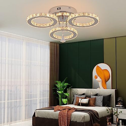 VETRULUS LED Ceiling Light Modern Dimmable with Remote Control Crystal Chandeliers Flush Mount Light Fixture for Living Room Bedroom Kitchen