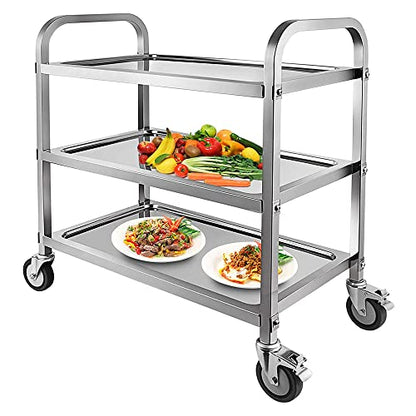 Nisorpa 3 Tier Stainless Steel Catering Trolley Wheels Utility Cart Kitchen Cart Serving Trolley with Locking Wheels for Kitchen Hotels -