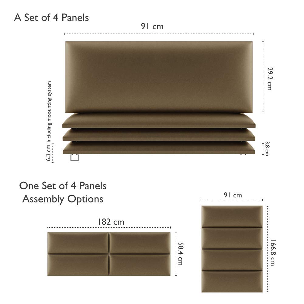 VANT Upholstered Accent Wall Panels - Packs of 4 - Easy to Install - Twin-King Size Headboard (91cm Wide, Metallic Gold)