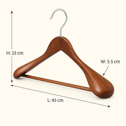 MELA'S Wooden Wide Clothes Hanger, Natural Wood, Pack of 10, Non-Slip, for Stable Jacket, Suit, Shirts, Extra Wide Shoulders, Trouser Bars